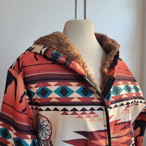 Southwestern Western Aztec Native Cloak Horse Faux Fur Lined Jacket (Size: 1X)